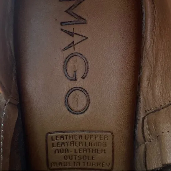 Mago cognac tan 38 7 - 7.5 leather sandal low heel peep toe booties ankle boot