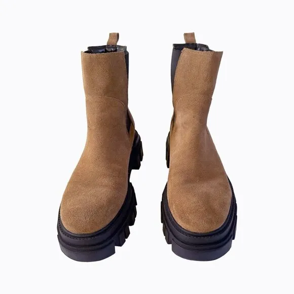 Marc Fisher Ankle Boot Brown Suede Leather Y2K 90s Grunge Chunky Lug Platform 9