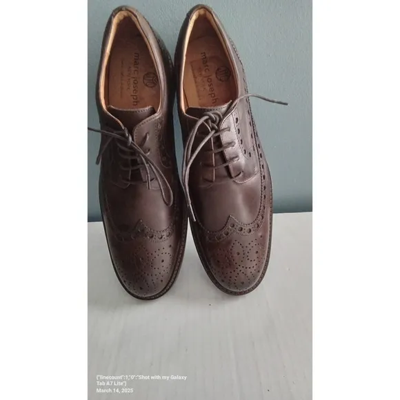 Marc Joseph New York Wingtip Oxford Dress Shoes Leather Brown Brogue Size