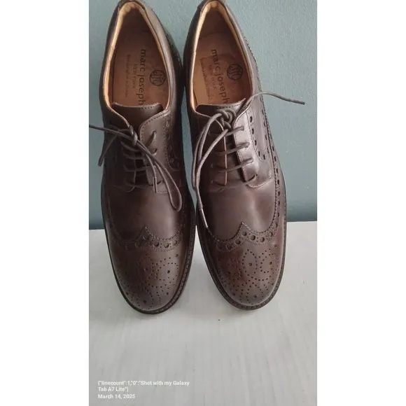 Marc Joseph New York Wingtip Oxford Dress Shoes Leather Brown Brogue Size