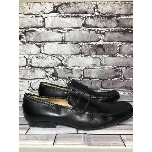 Mark Nason Black Leather Square Toe Slip On Dress Loafers Shoes Men Sz 13M US/46