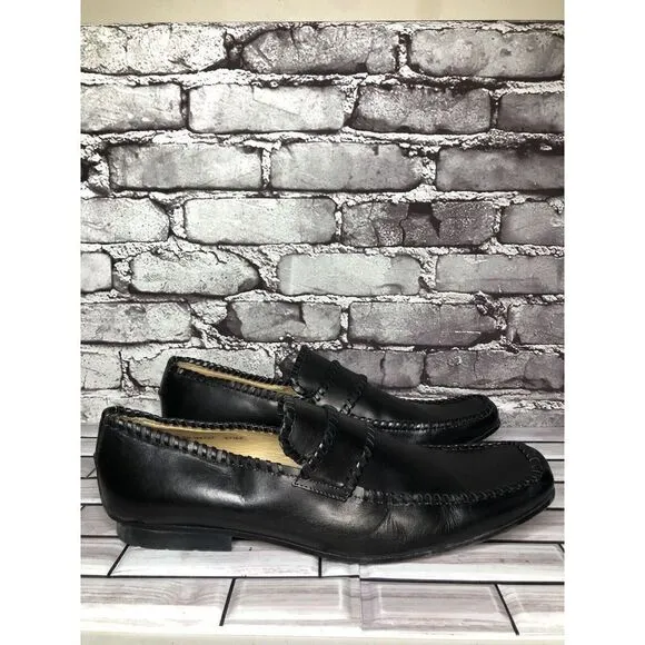 Mark Nason Black Leather Square Toe Slip On Dress Loafers Shoes Men Sz 13M US/46
