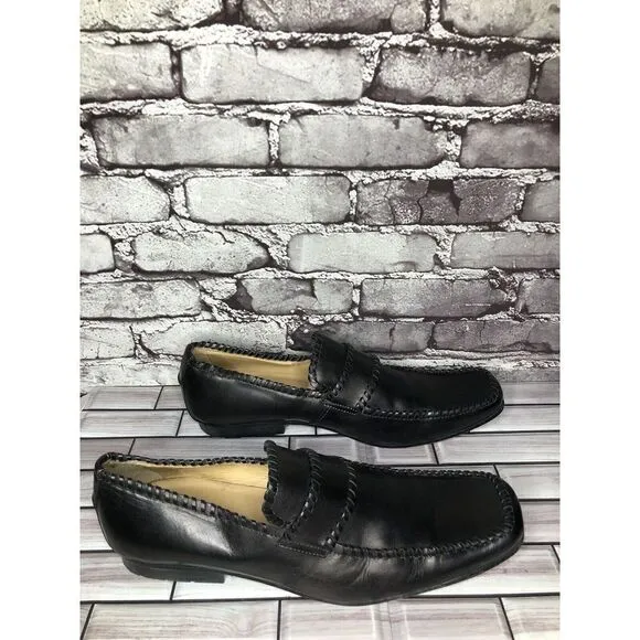 Mark Nason Black Leather Square Toe Slip On Dress Loafers Shoes Men Sz 13M US/46