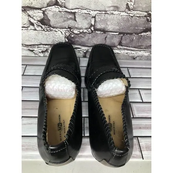 Mark Nason Black Leather Square Toe Slip On Dress Loafers Shoes Men Sz 13M US/46