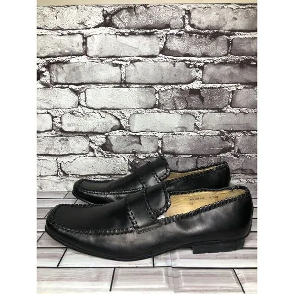 Mark Nason Black Leather Square Toe Slip On Dress Loafers Shoes Men Sz 13M US/46