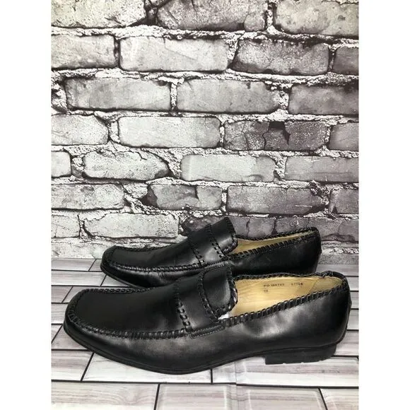Mark Nason Black Leather Square Toe Slip On Dress Loafers Shoes Men Sz 13M US/46