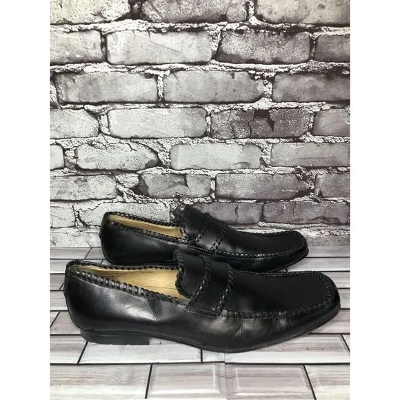 Mark Nason Black Leather Square Toe Slip On Dress Loafers Shoes Men Sz 13M US/46
