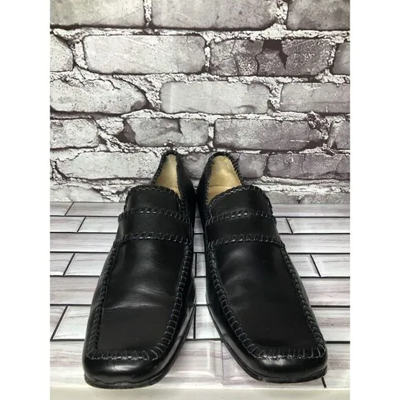 Mark Nason Black Leather Square Toe Slip On Dress Loafers Shoes Men Sz 13M US/46