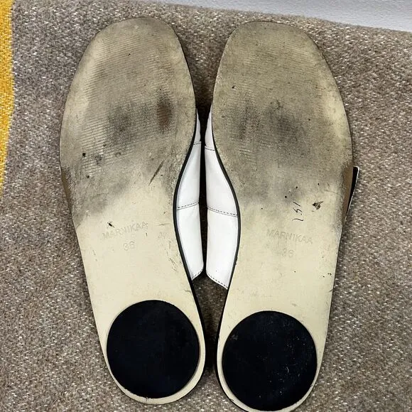 Marni Kaa Soft Leather Buckle Mules Ivory Shoes, Size EU 36, US 6 Flats Slip On