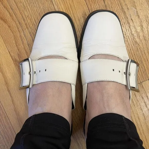 Marni Kaa Soft Leather Buckle Mules Ivory Shoes, Size EU 36, US 6 Flats Slip On