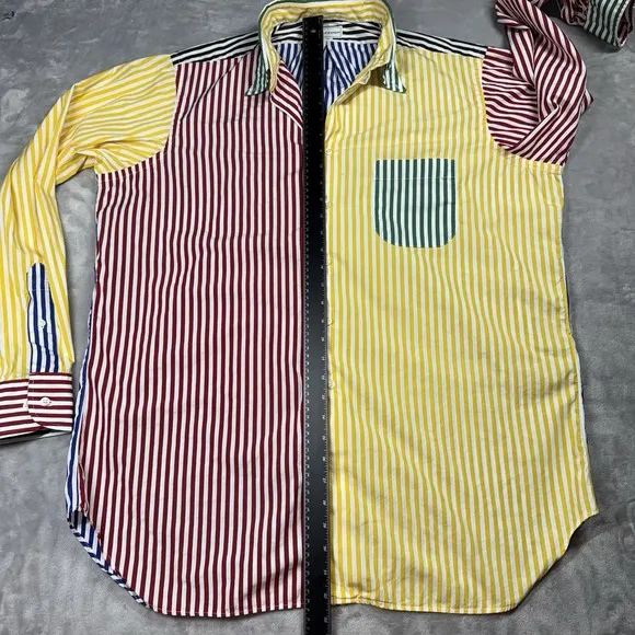 Maus &amp; Hoffman Shirt Men XL Color Block Striped Long Sleeve Egyptian Cotton READ