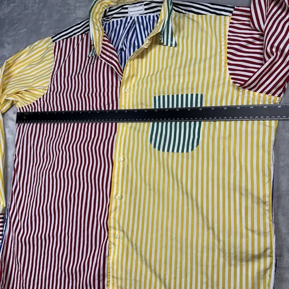 Maus &amp; Hoffman Shirt Men XL Color Block Striped Long Sleeve Egyptian Cotton READ
