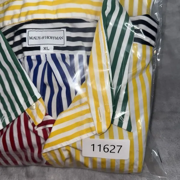 Maus &amp; Hoffman Shirt Men XL Color Block Striped Long Sleeve Egyptian Cotton READ