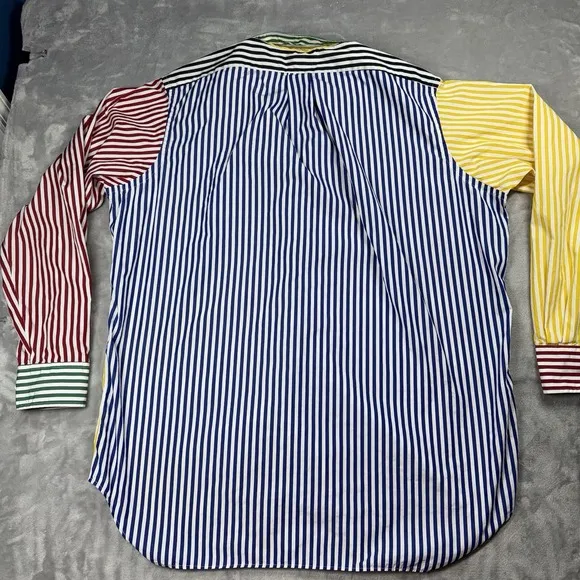 Maus &amp; Hoffman Shirt Men XL Color Block Striped Long Sleeve Egyptian Cotton READ