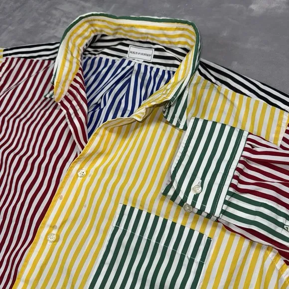 Maus &amp; Hoffman Shirt Men XL Color Block Striped Long Sleeve Egyptian Cotton READ