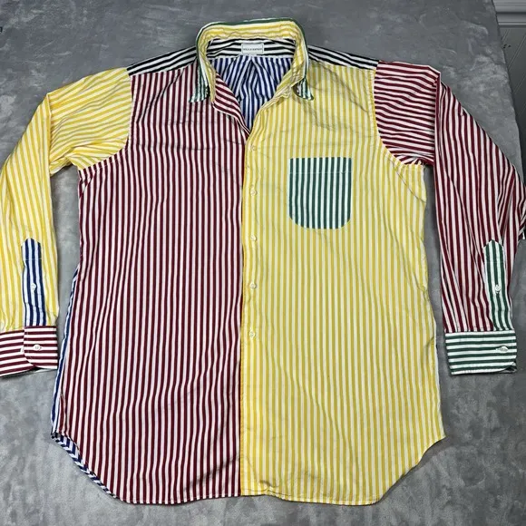 Maus &amp; Hoffman Shirt Men XL Color Block Striped Long Sleeve Egyptian Cotton READ