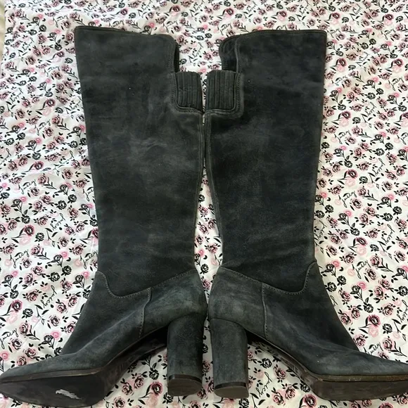 Max Mara Gray Suede Knee High Boots