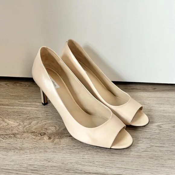MaxMara Nude Leather Open Toe Heels EU Size 39