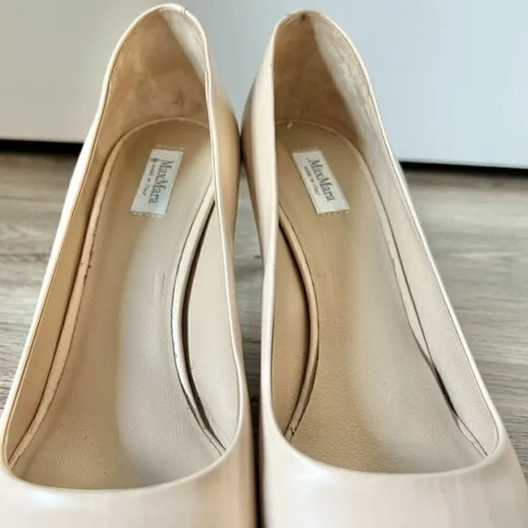 MaxMara Nude Leather Open Toe Heels EU Size 39
