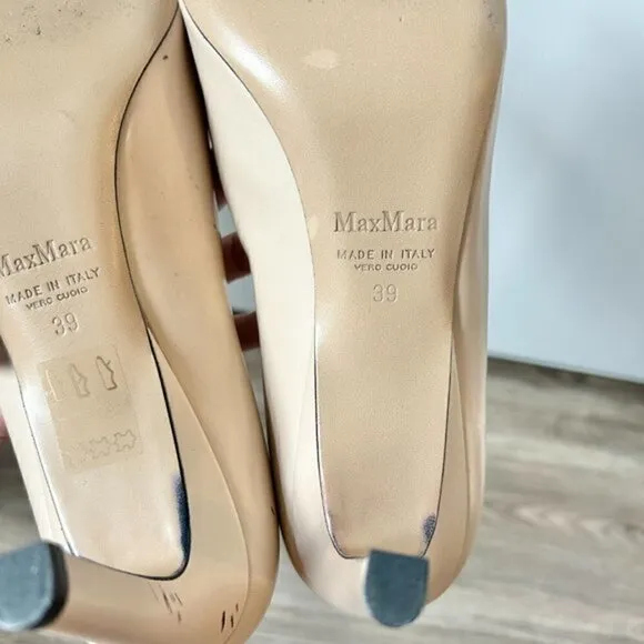 MaxMara Nude Leather Open Toe Heels EU Size 39