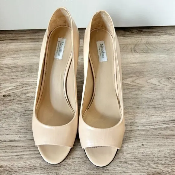 MaxMara Nude Leather Open Toe Heels EU Size 39