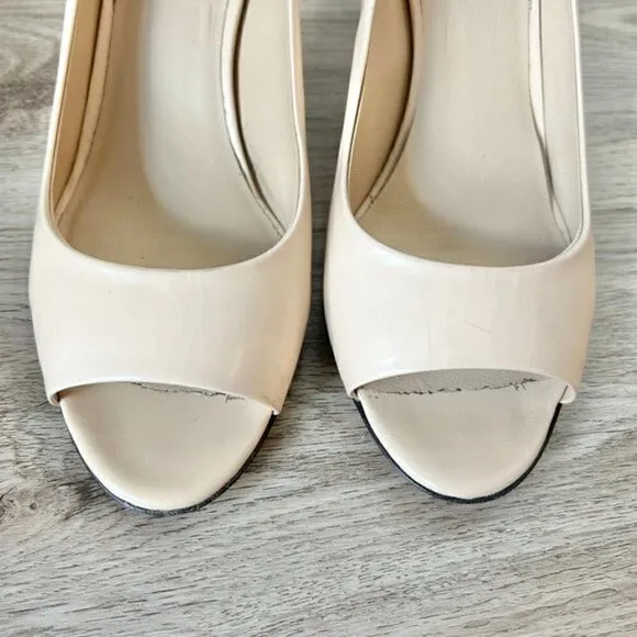 MaxMara Nude Leather Open Toe Heels EU Size 39