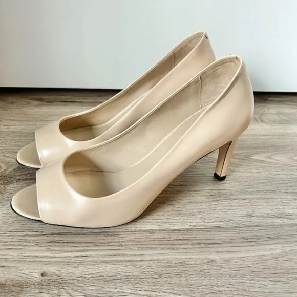 MaxMara Nude Leather Open Toe Heels EU Size 39