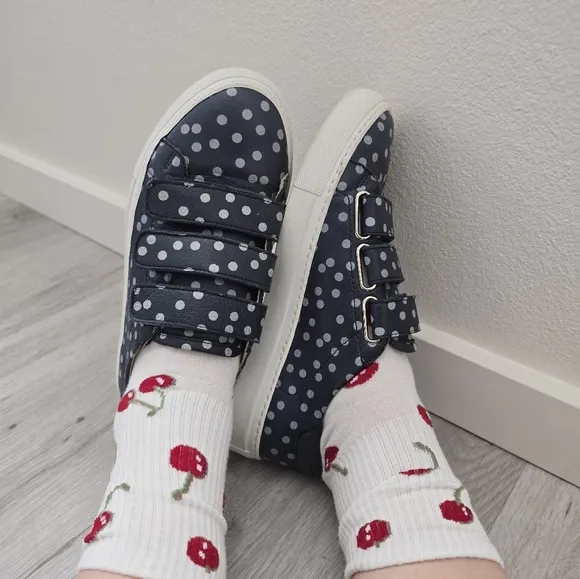 MaxMara Weekend | blue polka-dot leather tennis prep sneakers | WMS 6