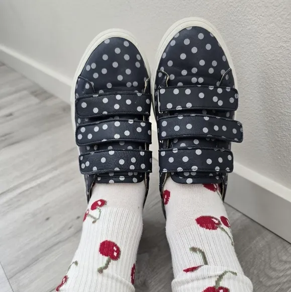 MaxMara Weekend | blue polka-dot leather tennis prep sneakers | WMS 6