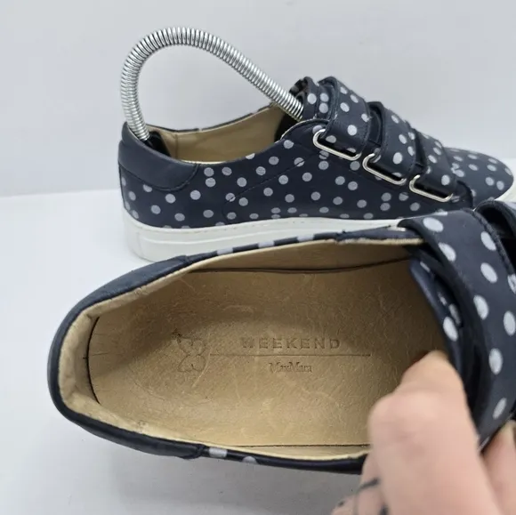 MaxMara Weekend | blue polka-dot leather tennis prep sneakers | WMS 6