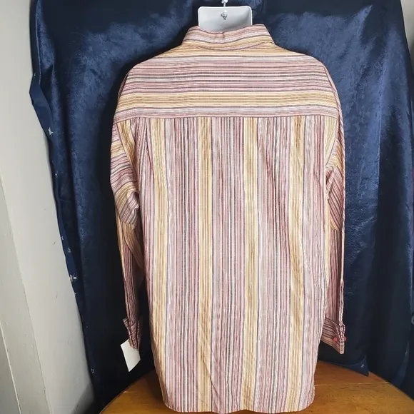 Mecca Cuff Sleeve Button Front Striped Shirt Men's Large NWT