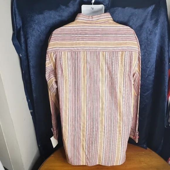 Mecca Cuff Sleeve Button Front Striped Shirt Men's Large NWT