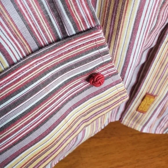Mecca Cuff Sleeve Button Front Striped Shirt Men's Large NWT