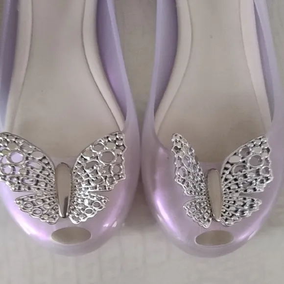 Melissa Girls Purple Peep Toe Cinderella Butterfly Shoes Sz 2