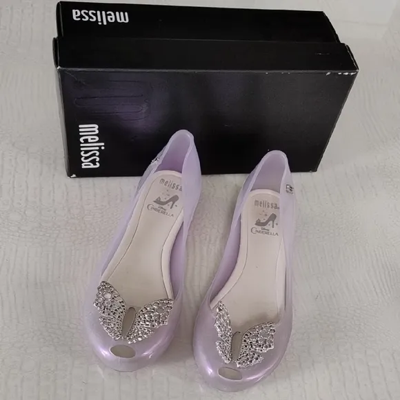 Melissa Girls Purple Peep Toe Cinderella Butterfly Shoes Sz 2
