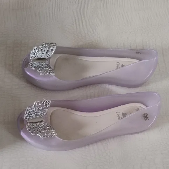 Melissa Girls Purple Peep Toe Cinderella Butterfly Shoes Sz 2