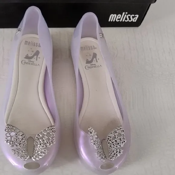 Melissa Girls Purple Peep Toe Cinderella Butterfly Shoes Sz 2