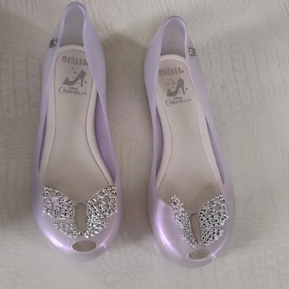 Melissa Girls Purple Peep Toe Cinderella Butterfly Shoes Sz 2
