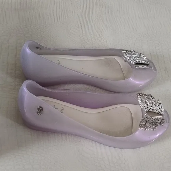 Melissa Girls Purple Peep Toe Cinderella Butterfly Shoes Sz 2