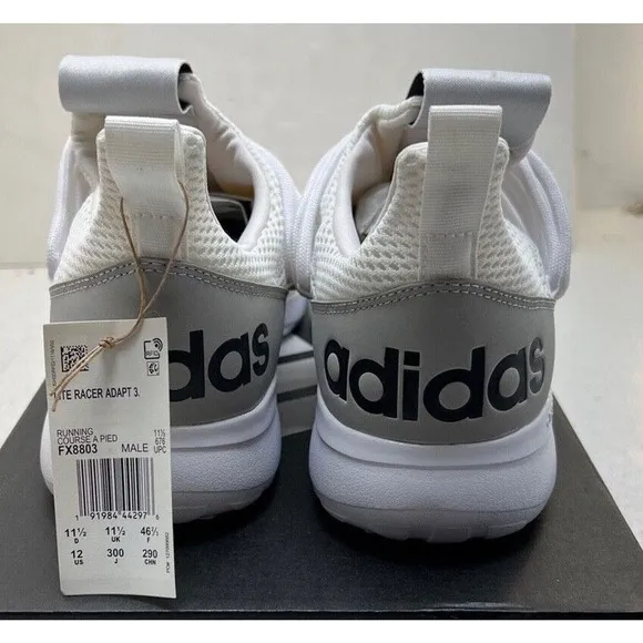 Men's Adidas Lite Racer Adapt 3.0 FX8803 White Black Athletic Shoes Size 12 &amp; 13