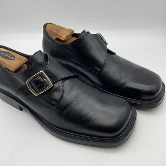Men's Bachrach Black Leather Monk Strap Dress‎ Shoes Size 10.5 Italy