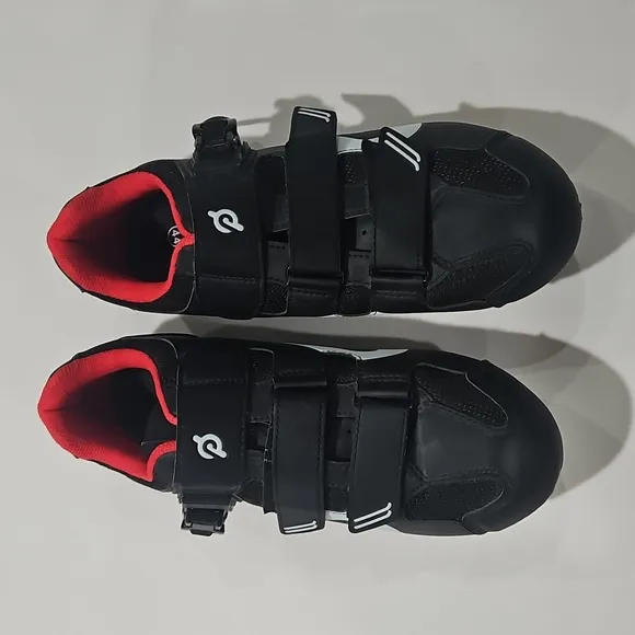 Men's Black and Red Pelaton Cycling Shoes 10.5