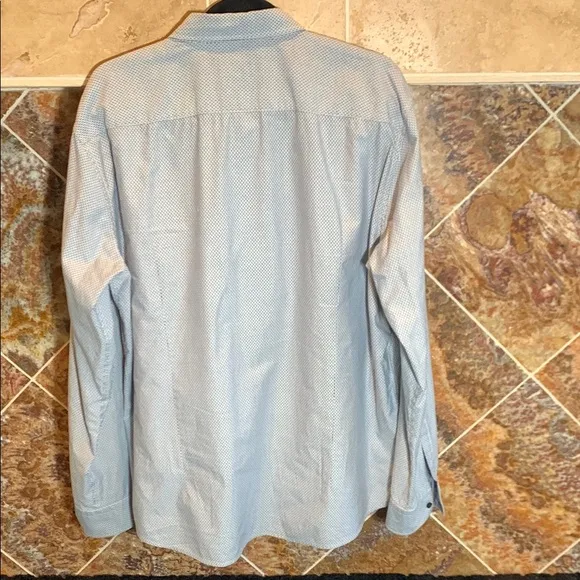 Men's Boss Hugo Boss Light Blue White Geometric Long Sleeve Button Down Slim 2XL
