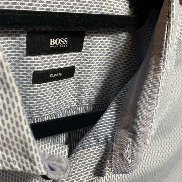 Men's Boss Hugo Boss Light Blue White Geometric Long Sleeve Button Down Slim 2XL