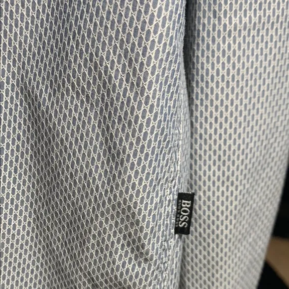 Men's Boss Hugo Boss Light Blue White Geometric Long Sleeve Button Down Slim 2XL