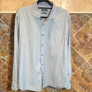 Men's Boss Hugo Boss Light Blue White Geometric Long Sleeve Button Down Slim 2XL