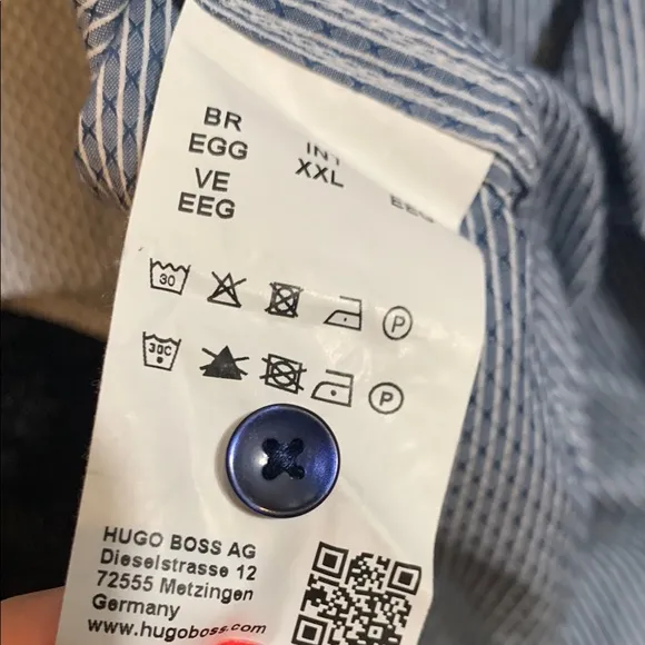 Men's Boss Hugo Boss Light Blue White Geometric Long Sleeve Button Down Slim 2XL
