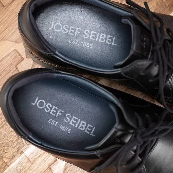 Mens JOSEF SEIBEL Tyler 33 245708 Black Lace Up Oxfords Wing Tip Shoes Sz 7.5-8