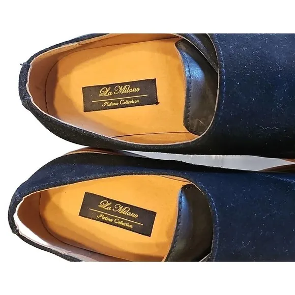 Men's La Milano Navy Leather Dress Shoes Patina Collection Size 11.5