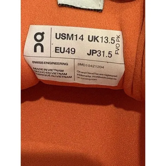 Men's‎ On Cloud Cloudsurfer Orange/White Size 14